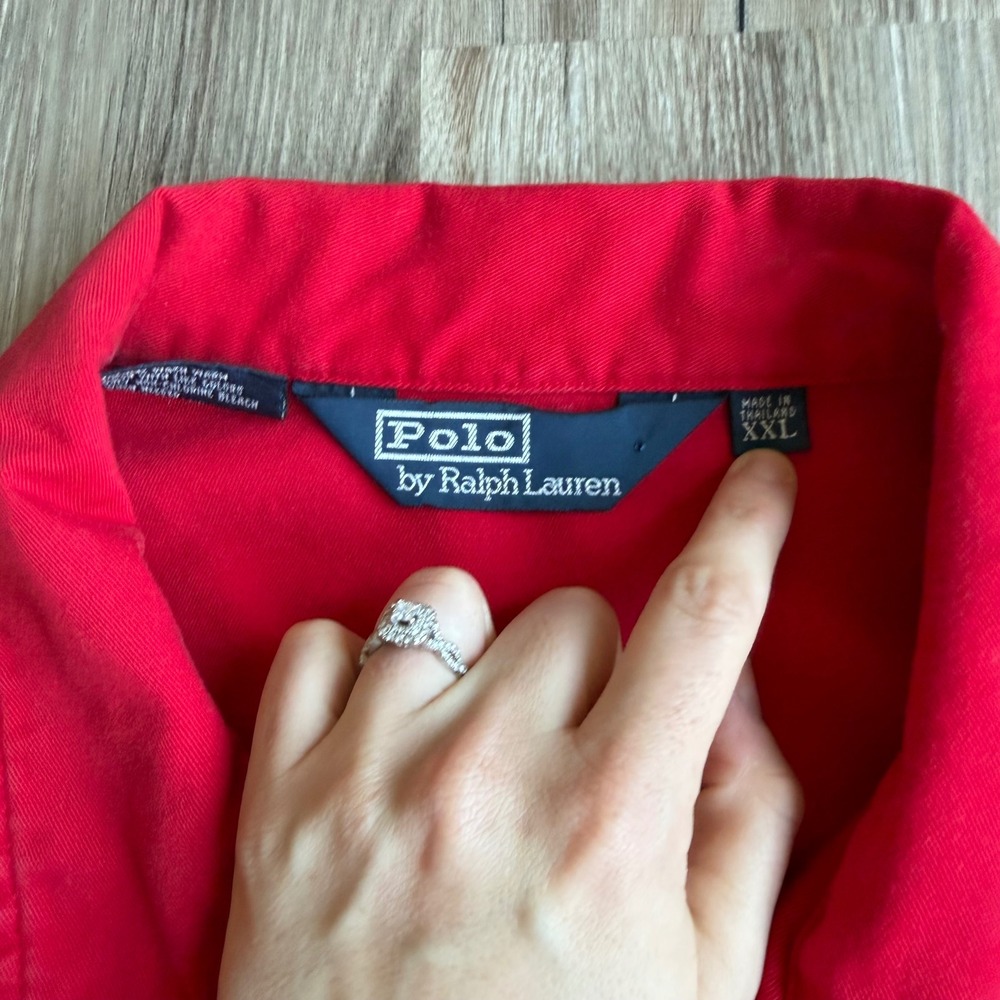 Vintage Polo Ralph Lauren Mens Red Cotton Harrington Jacket Full Zip Pony XXL - Picture 8 of 8